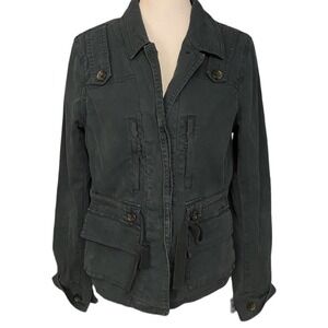 anthro Hei Hei Cargo Canvas Utility Jacket Military Long Sleeve Blue Size 6